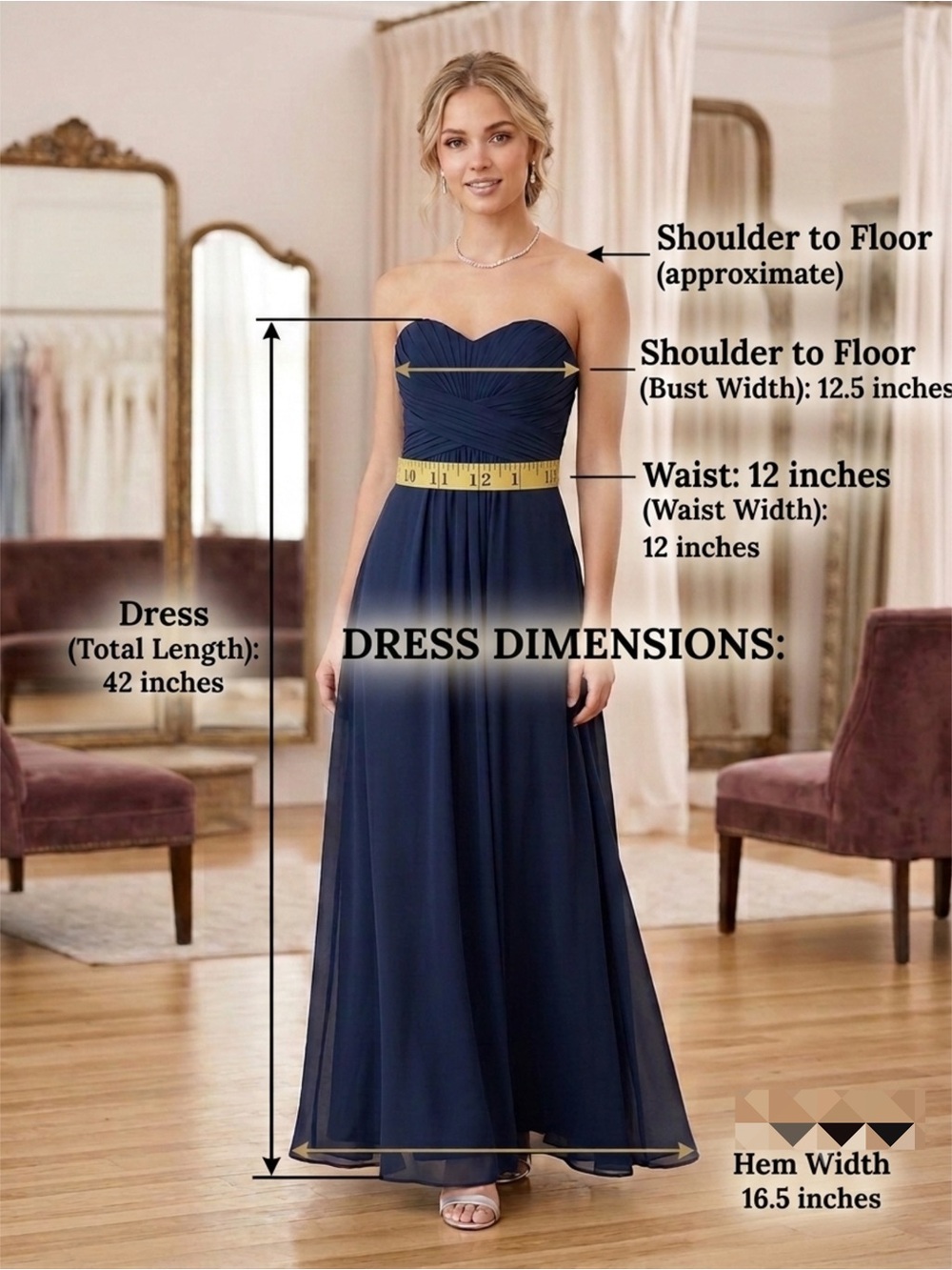 🔥David's Bridal Strapless Navy Sweetheart A-Line Gown🔷 - Picture 6 of 6